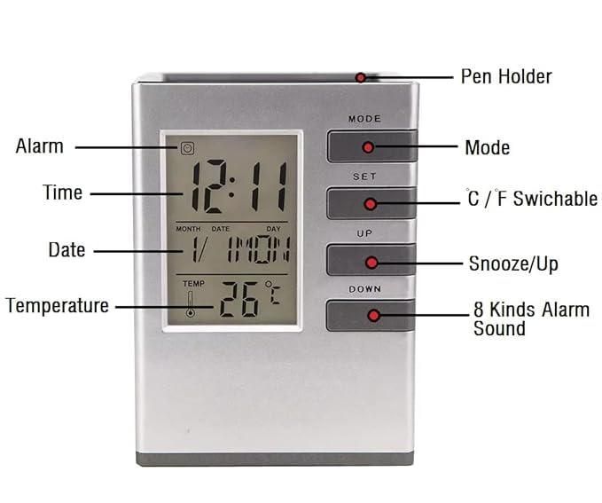 Pen Holder With LCD Display Digital Alarm Clock